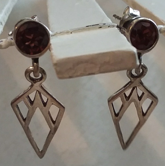 Solid sterling silver dangle earrings red ruby rou - Picture 6 of 6